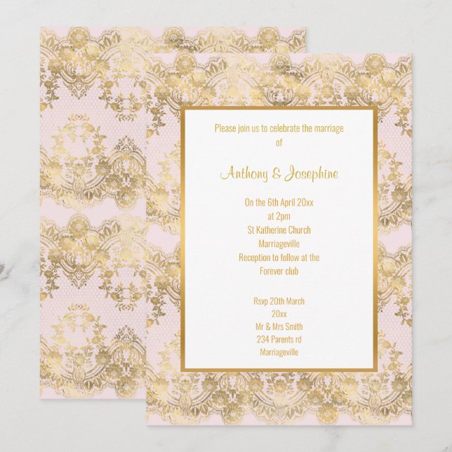 VICTORIAN PINK GOLD ELEGANT WEDDING INVITATION (Front/Back)