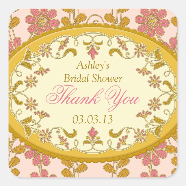 Victorian Pink Gold Favour Bridal Shower Stickers (Front)