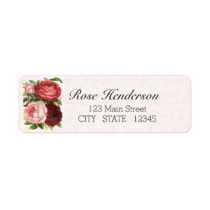 Victorian Pink Red Burgandy Cabbage Roses Address