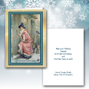 Victorian Pink Robed Woman Visitor Christmas Card