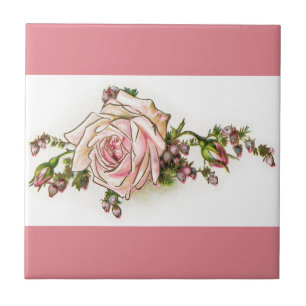 Victorian Pink Rose and Buds Ceramic Tile
