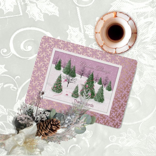 Victorian Pink Rose Forest Foil Holiday Card (Creator Uploaded)