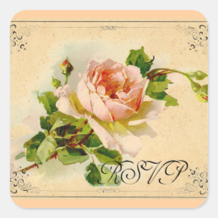 Victorian Pink Rose Square Sticker