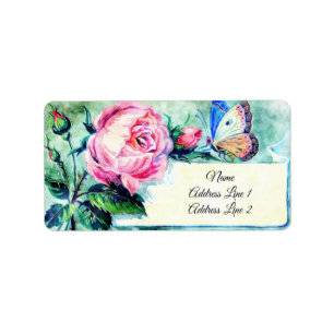 Victorian Pink Roses and Butterfly Label