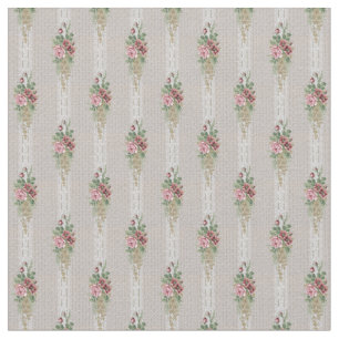 Victorian Pink Roses and White Lace Stripes Fabric