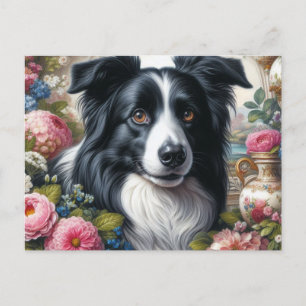 Victorian Pink Roses Border Collie Postcard
