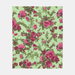 Victorian Pink Roses Fleece Blanket