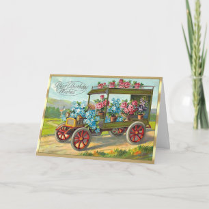 Victorian Pink Roses Forget-Me-Nots Car Birthday Card