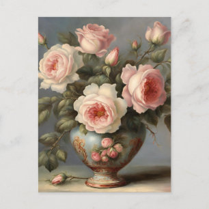 Victorian Pink Roses in a Vase  Postcard