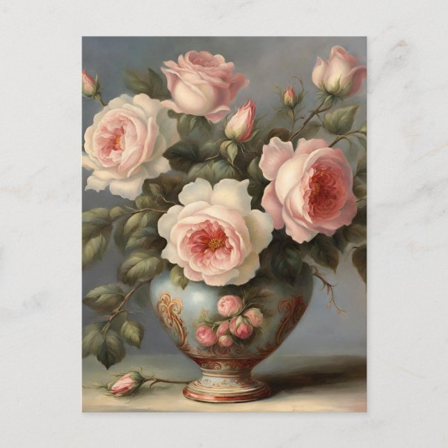 Victorian Pink Roses in a Vase  Postcard (Front)