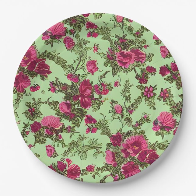 Victorian Pink Roses Paper Plate (Front)