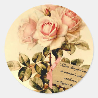 Victorian Pink Roses with Motivational Quote Classic Round Sticker