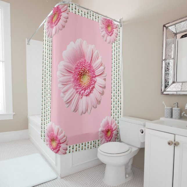 Victorian pink white floral showercurtain shower curtain (In Situ)
