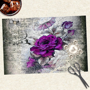 Victorian Plum Rose Ephemera Decoupage Tissue Paper