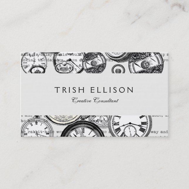 Victorian Pocket Watch Collage Alice in Wonderland Business Card (Front)
