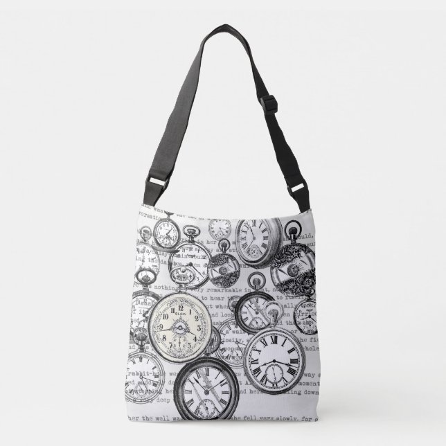 Victorian Pocket Watch Collage Alice in Wonderland Crossbody Bag (Front)