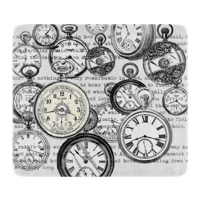 Victorian Pocket Watch Collage Alice in Wonderland Cutting Board (Front)