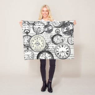 Victorian Pocket Watch Collage Alice in Wonderland Fleece Blanket