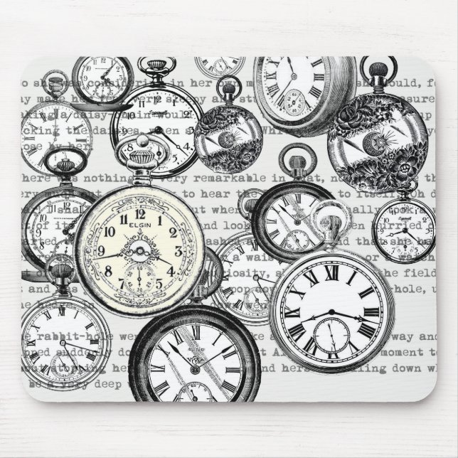 Victorian Pocket Watch Collage Alice in Wonderland Mouse Mat (Front)