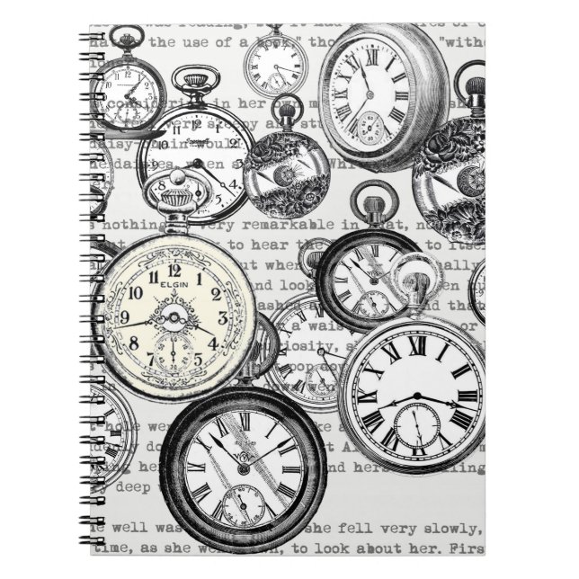 Victorian Pocket Watch Collage Alice in Wonderland Notebook (Front)