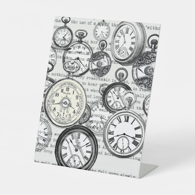 Victorian Pocket Watch Collage Alice in Wonderland Pedestal Sign (Front)