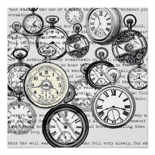 Victorian Pocket Watch Collage Alice in Wonderland Poster (Front)