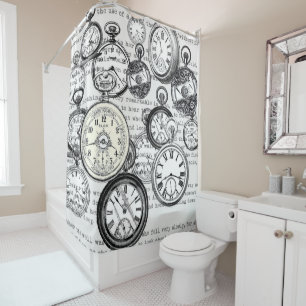 Victorian Pocket Watch Collage Alice in Wonderland Shower Curtain