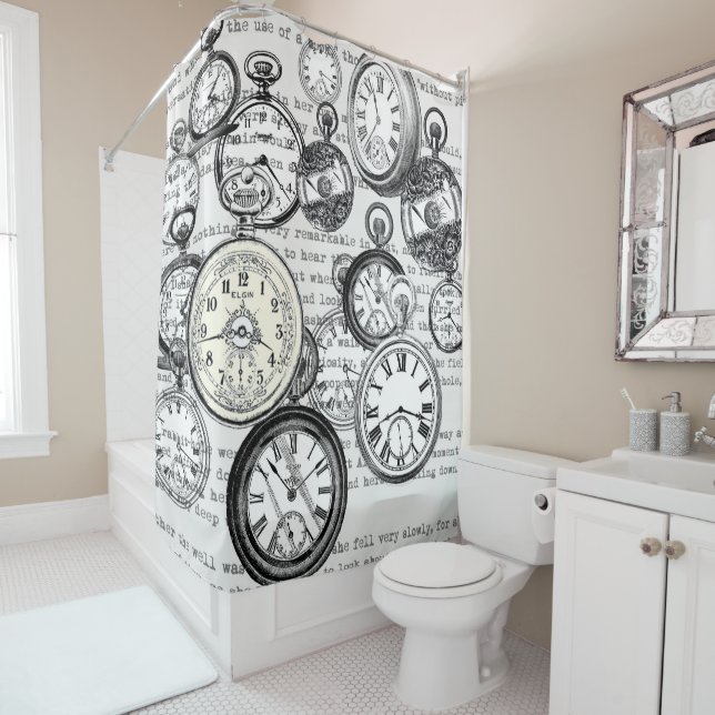 Victorian Pocket Watch Collage Alice in Wonderland Shower Curtain (In Situ)