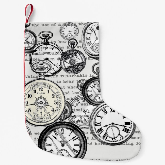Victorian Pocket Watch Collage Alice in Wonderland Small Christmas Stocking (Front)