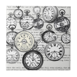 Victorian Pocket Watch Collage Alice in Wonderland Tile