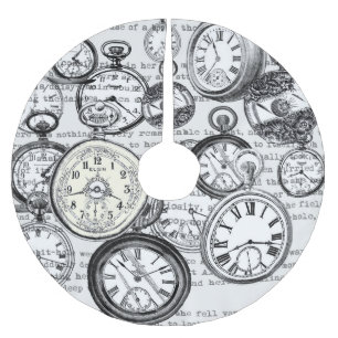 Victorian Pocket Watch Collage Alice Wonderland Brushed Polyester Tree Skirt