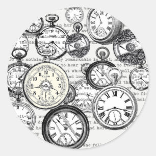 Victorian Pocket Watch Collage Alice Wonderland Classic Round Sticker