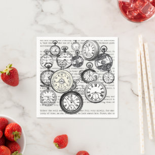 Victorian Pocket Watch Collage Alice Wonderland Napkin