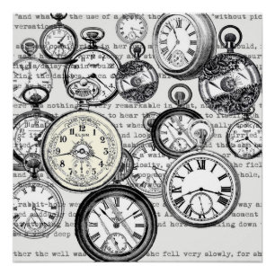 Victorian Pocket Watch Collage Alice Wonderland Poster