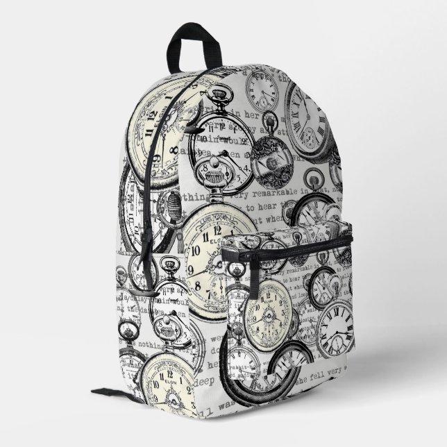 Victorian Pocket Watch Collage Alice Wonderland Printed Backpack (Back Corner Left)