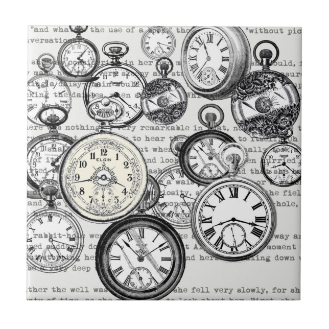 Victorian Pocket Watch Collage Alice Wonderland Tile (Front)