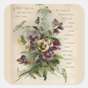 Victorian Poem Grey Purple Pansies Stickers