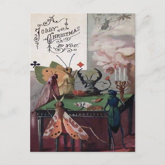 Victorian Poker Bugs Christmas Postcard (Front)