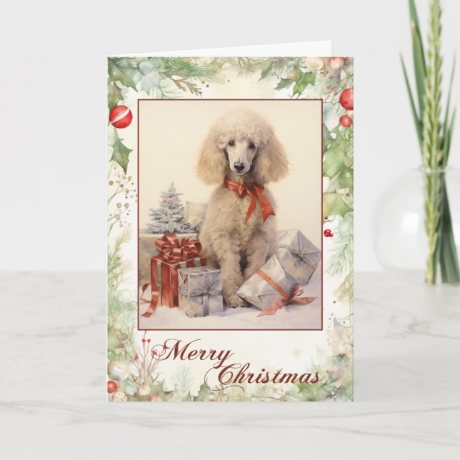 Victorian Poodle Puppy Christmas Holiday Card (Front)