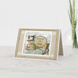 Victorian Prim Seamstress Holiday Christmas Card