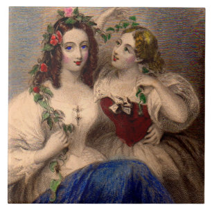 Victorian print The Parting Wreath hand-coloured Tile