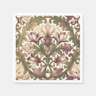 Victorian Purple Cream Ornate Floral Napkin