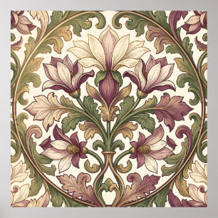 Victorian Purple Cream Ornate Floral  Poster