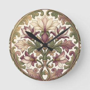Victorian Purple Cream Ornate Floral  Round Clock