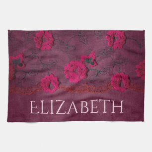 Victorian Purple Floral Tea Towel