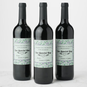 Victorian Purple Flower Ivy Decorative Flourish Wine Label