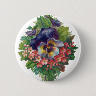 Victorian Purple Pansy Bouquet for Mother's Day 6 Cm Round Badge