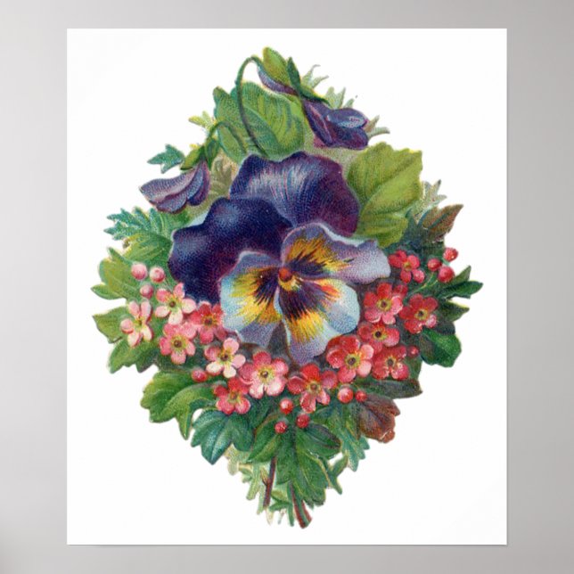 Victorian Purple Pansy Bouquet for Mother's Day Poster (Front)
