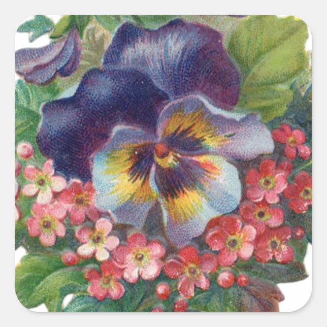 Victorian Purple Pansy Bouquet for Mother's Day Square Sticker (Front)