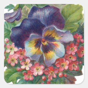 Victorian Purple Pansy Bouquet for Mother's Day Square Sticker